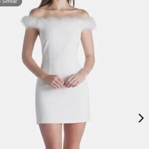 Spring + Mercer Elegant White Mini Dress with Faux Fur Trim
